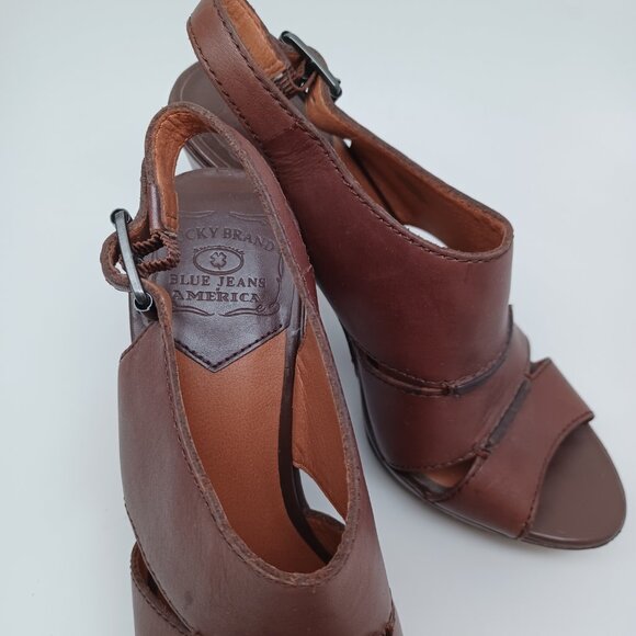 Lucky Brand Heels Brown Leather Peggy Sling Back Open Toe Sandals Womens 7M 37 - Picture 9 of 16